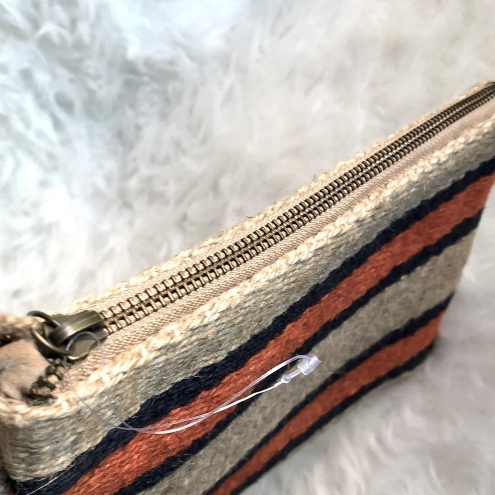 J Jill jute tassel striped wristlet bag